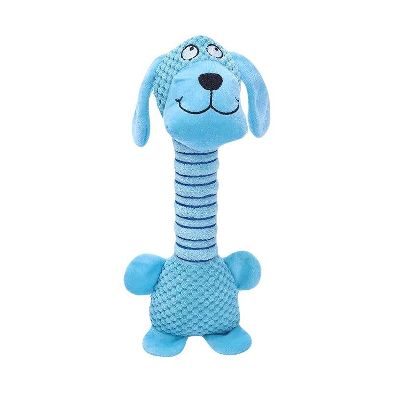 Blauwe hondenknuffel Langnek Lekkerbek met lange nek en piepgeluid. Ideaal hondenspeelgoed voor interactief spelen.