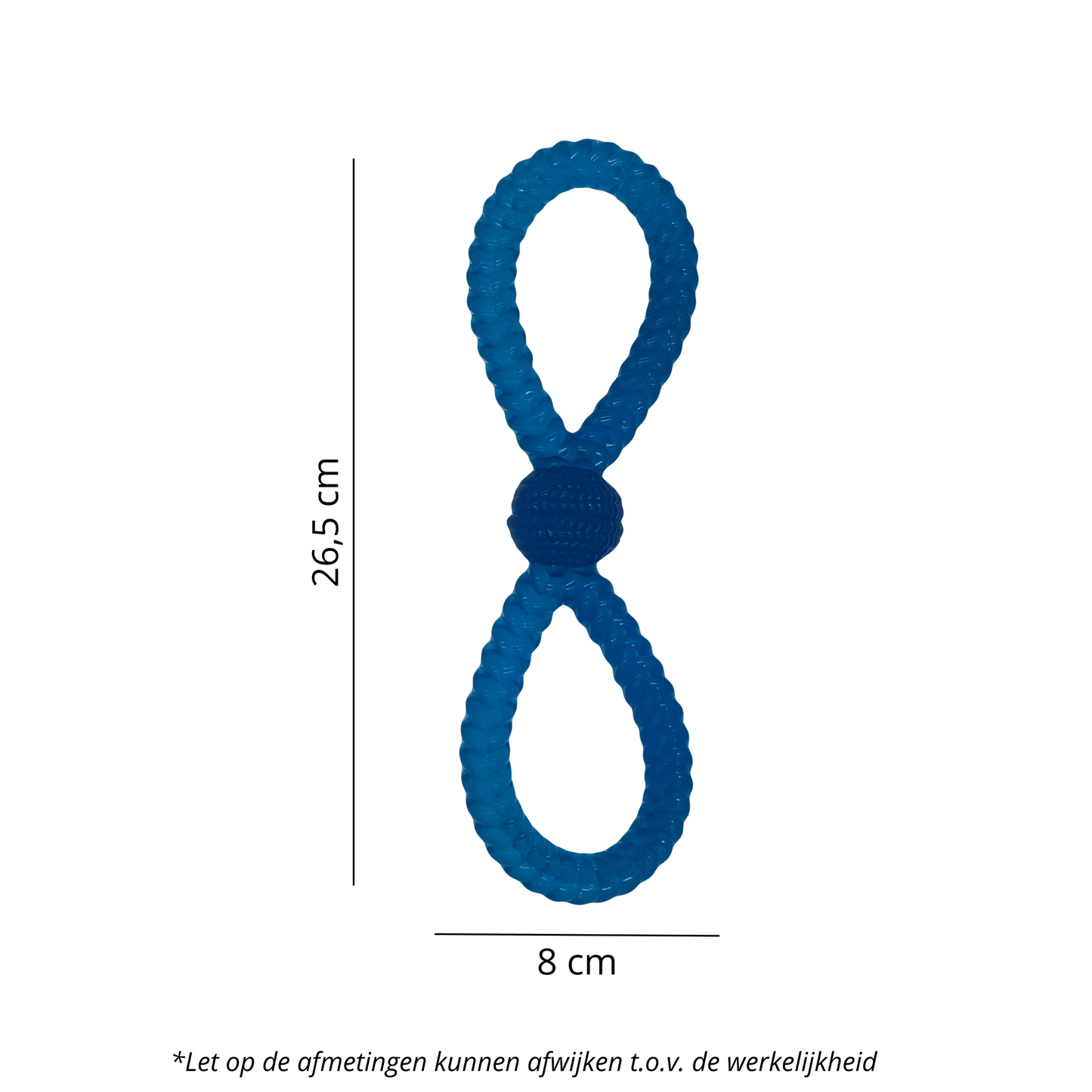 Blauwe Fun Flos met afmetingen van 26,5 cm bij 8 cm, extra stevig voor langdurig speelplezier.