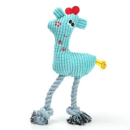 Blauwe versie van Hertje Bambi, een zachte knuffel met flosjes en een piepje, ideaal voor speelplezier.