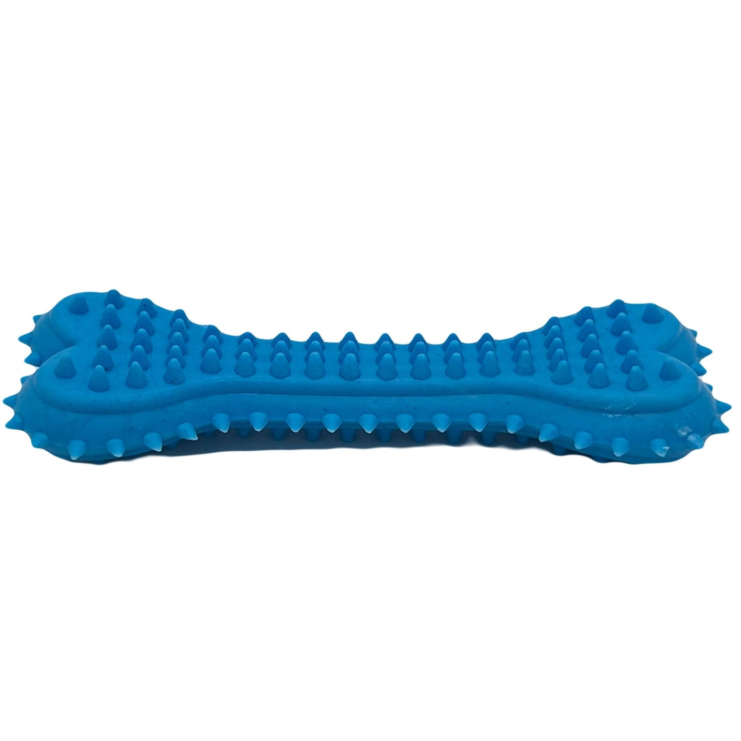 lauw Spikey Kauwbot met spikes en afgeronde uiteinden, liggend op een witte achtergrond.