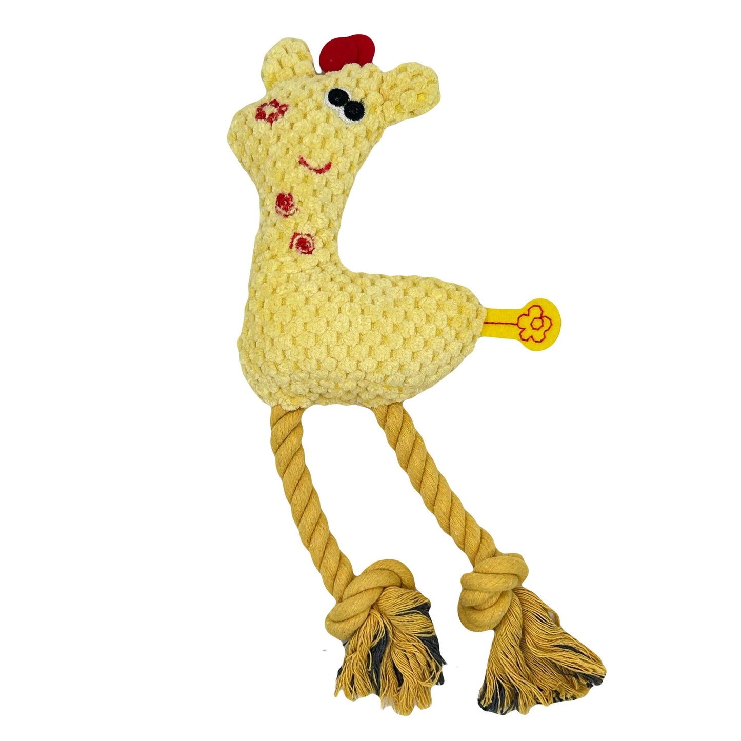 Gele versie van Hertje Bambi, een zachte en duurzame knuffel voor honden, met touwpootjes voor extra grip.