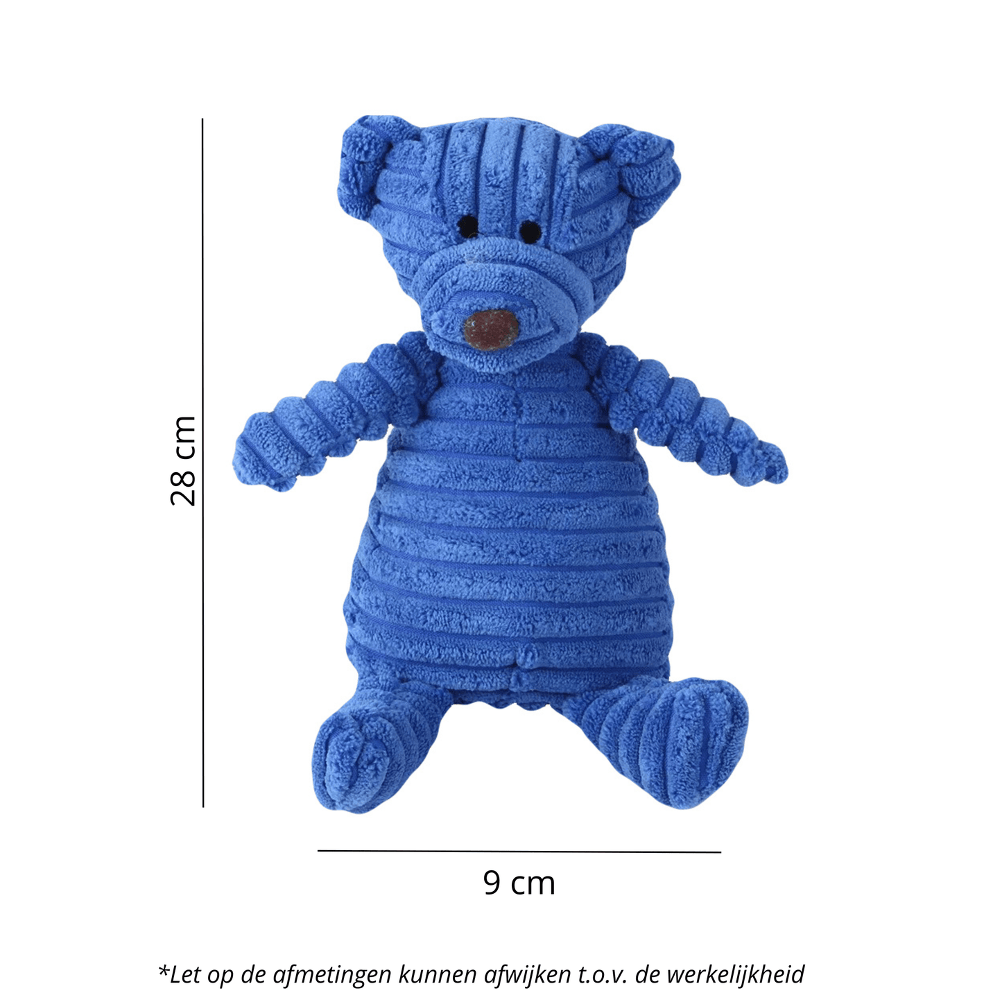 Blauwe pluche knuffel Beer Baloe met afmetingen 28 cm x 9 cm, perfect speelmaatje voor honden.