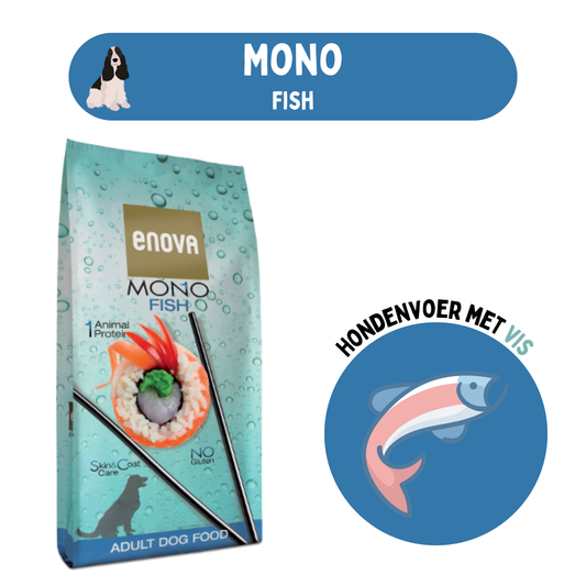 Zak Enova Mono Fish hondenvoer, speciaal voor huid- en vachtverzorging met enkel dierlijk eiwit uit vis.