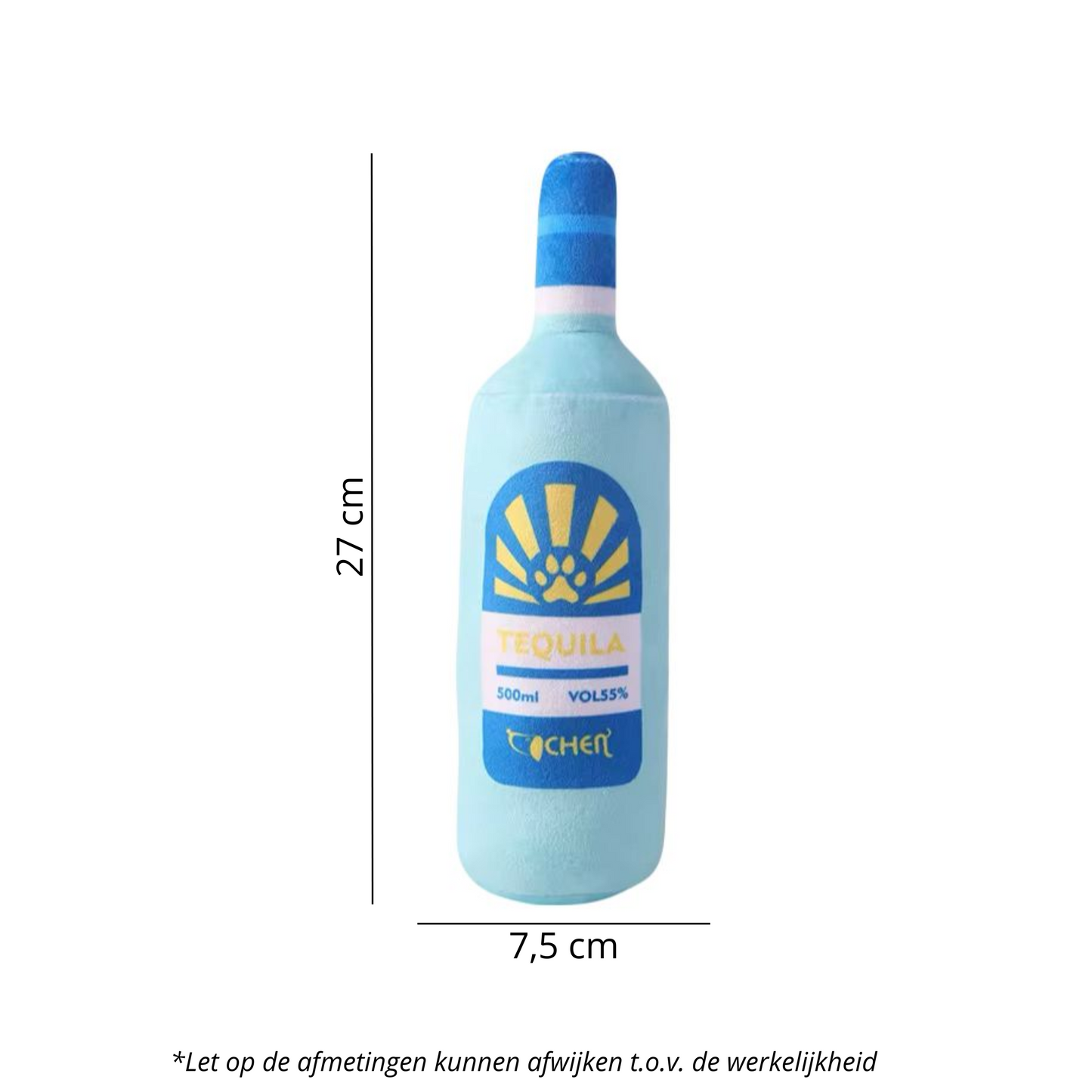 Afmetingen knuffelfles tequila