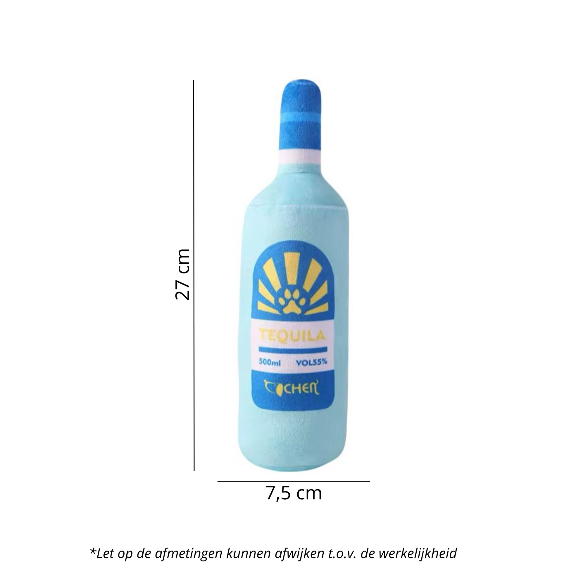Afmetingen knuffelfles tequila