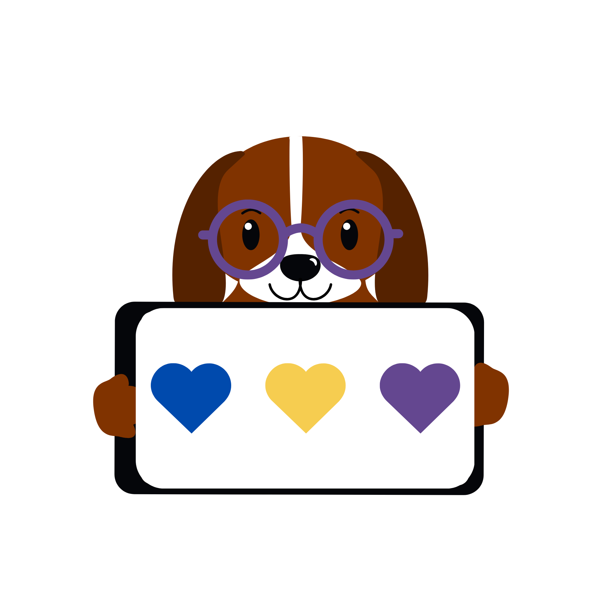 Illustratie van een hond die een bord vast heeft, op het bord staan hartjes in de kleuren die een hond kan zien