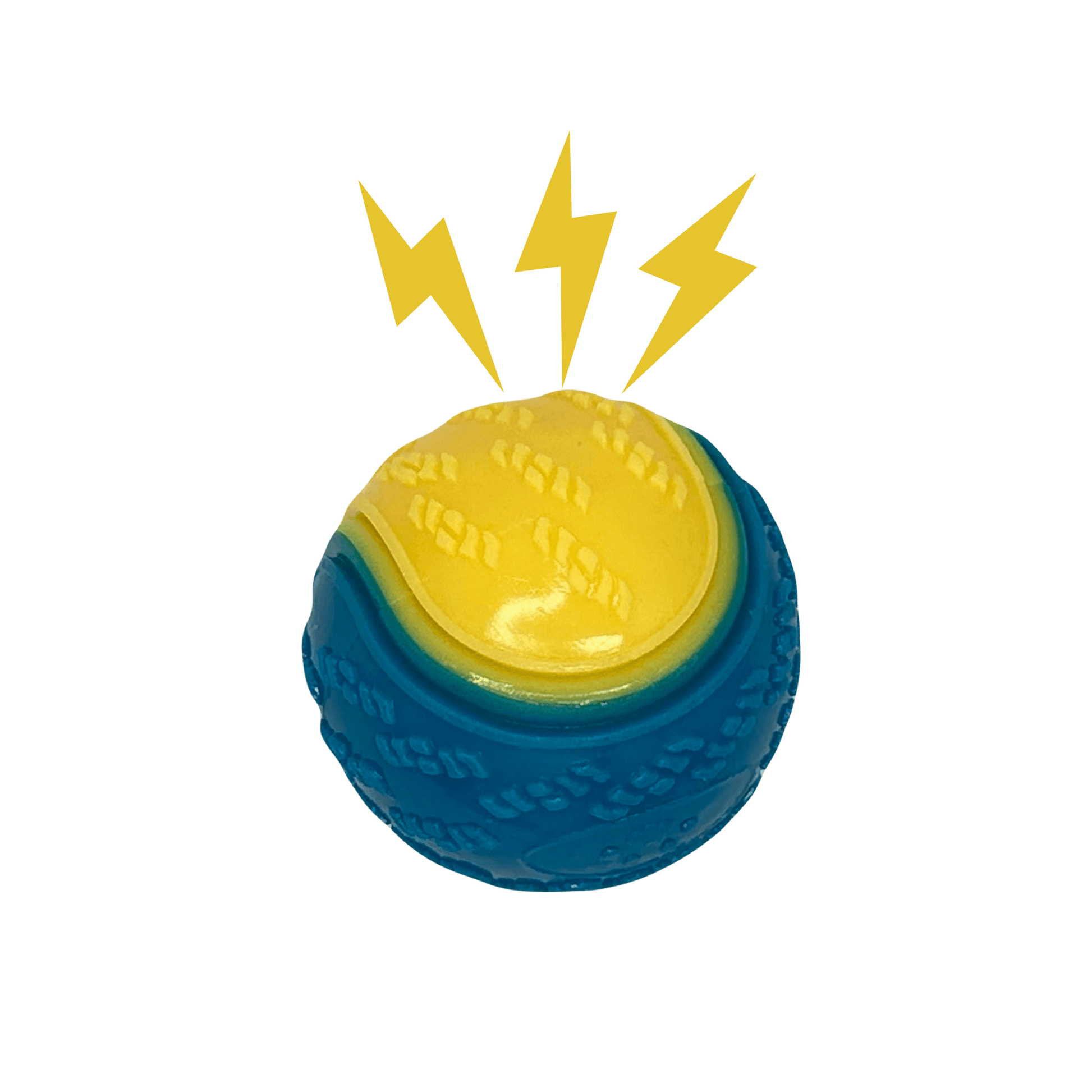 De StuiterSter met gele bliksemschichten, die aangeven dat de bal een piepgeluid maakt.