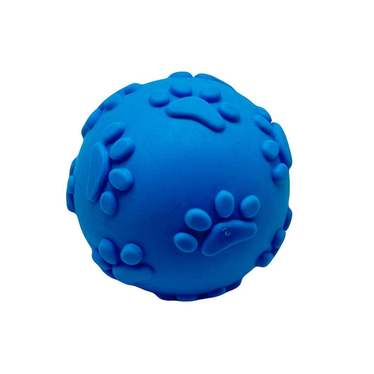 Blauwe bal met pootjes voor honden, ideaal voor apporteren leren.